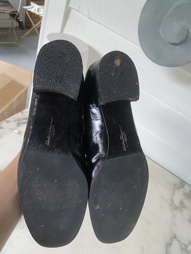 SALVATORE FERRAGAMO Sport Black Croc Leather Buckle Loafers Flats Sz 7.5 ITALY - Picture 6 of 7