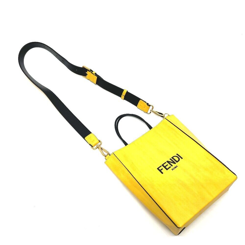 FENDI 7VA512 Logo 2WAY Small Shopping bag Shoulder Bag Calf Leather Yellow