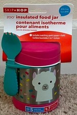Skip Hop Insulated Food Jar Pink Multicolor Zoo Llama Spork 11oz Ages 3 