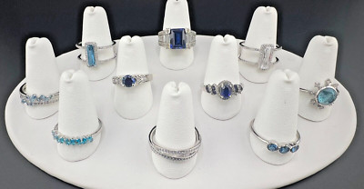 BOMB PARTY STERLING SILVER 925 VARIETY BLUE MULTI-GEMSTONE RINGS BANDS LOT