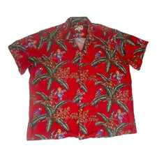 Vintage Paradise Found Hawaiian Shirt Mens 3XL Red Parrot Floral Tiki 100% Rayon