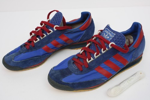 ADIDAS SL76 Trainer Blue Red stripes Original 1970s Vintage Men's US 6.5 (E39) - Afbeelding 1 van 8