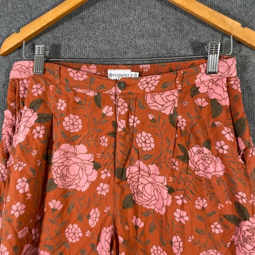 Element Pants Womens 12 Pink Red Capri Culottes Wide Leg Coastal Flowers Cropped - Picture 2 of 14