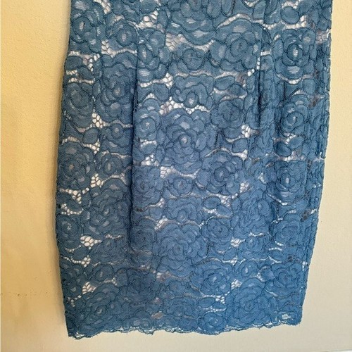 Adrianna Papell Women Size 6 Floral Lace Scallop Hem Blue Mini Sheath Dress EUC - Picture 4 of 14