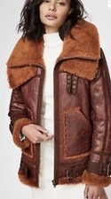 Free People Coat Maverick Shearling Leather Jacket Brown Size Small Rrp $820.