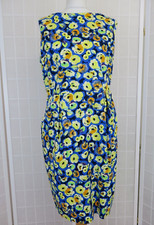 Kew 159 Dress Size 18 Blue Yellow Floral Print Sleeveless Pockets Stretch Cotton