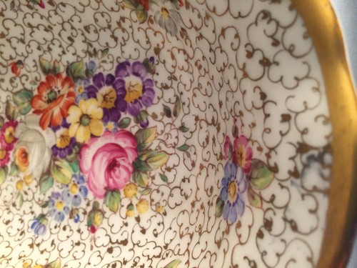 Antique CARL TIELSCH German FLORAL Divided Porcelain Handled Serving Dish GILDED - Picture 9 of 12