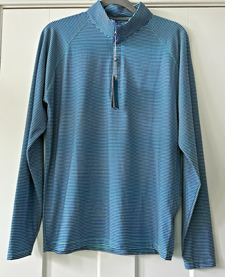 Holderness & Bourne NWT Men's Small The Hyatt Stripe 1/4 Zip Pullover Blue Green