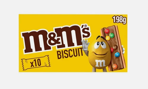 M&M'S CHOCOLATE BISCUIT BAR - 198G -10 BARS INSIDE- CRISPY SHELLS CANDY COOKIE
