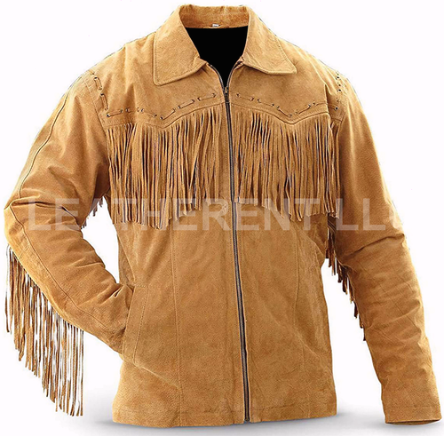 Men's Cowboy Western with Fringe Native American Real Suede Leather Jacket