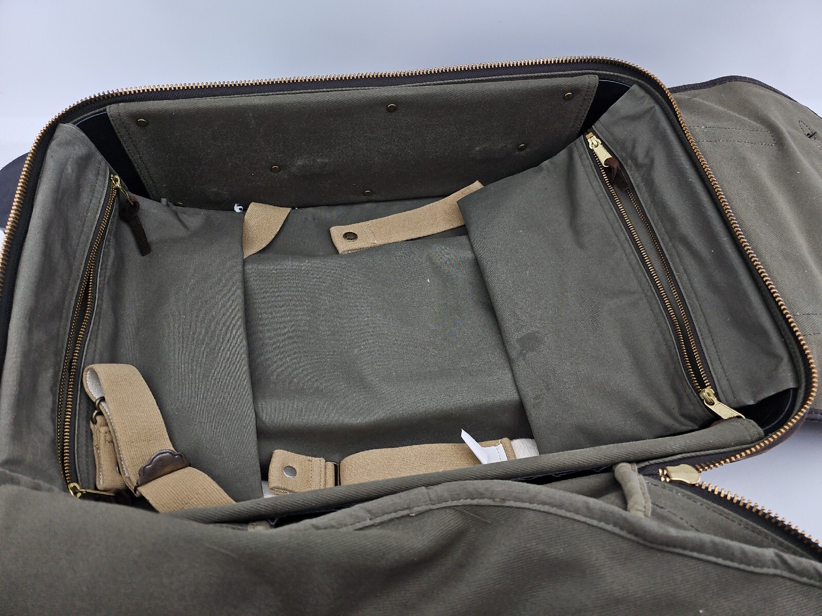 Filson Raleigh Luggage Canvas Leather Green Brown 14x 20x 7 NEEDS