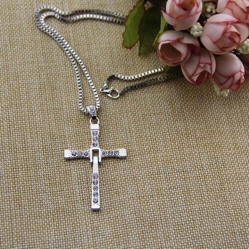 Cross Pendant Necklace Fast & Furious Chain Crucifix Silver Unisex - USA Seller - Picture 7 of 10