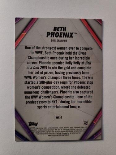 2018 Topps WWE Women's Division 〜 Divas Champion #WC-7 BETH PHOENIX - Picture 2 of 2