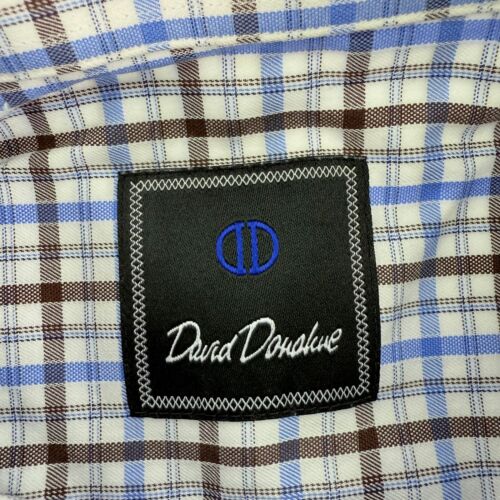 David Donahue Shirt Mens 16.5 34/35 Blue Brown White Plaid Button Up Long Sleeve - Picture 2 of 8