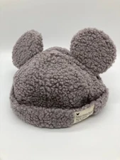 Japan Tokyo Disney Resort Ears Mickey limited Fluffy Boa Cap Hat Gray 58cm Mint