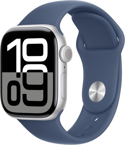 Apple Watch Series 10 42 mm argent Al denim bracelet sport GPS + cellulaire débloqué