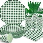 Green Gingham Plaid Party Tableware Set (Plates, Cups, Napkins, Utensils)