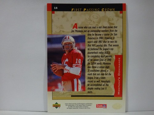 "Los primeros años" de Joe Montana 1995 mazo superior tarjeta #16_ Primera corona que pasa - Imagen 2 de 2