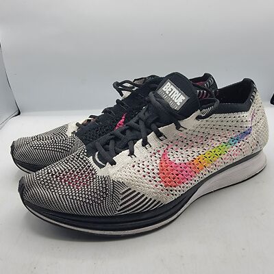 Nike Flyknit Racer Be True Rainbow Mens Size 9.5 Grey White Shoes 902366-100 Nike Flyknit Racer Be True Rainbow Mens Size 9.5 Grey White  main image 4