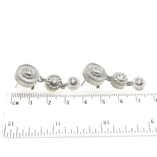 JUDITH RIPKA Sterling Silver Round-Cut C Z Graduated Drop Omega Back Earrings - Picture 3 of 7