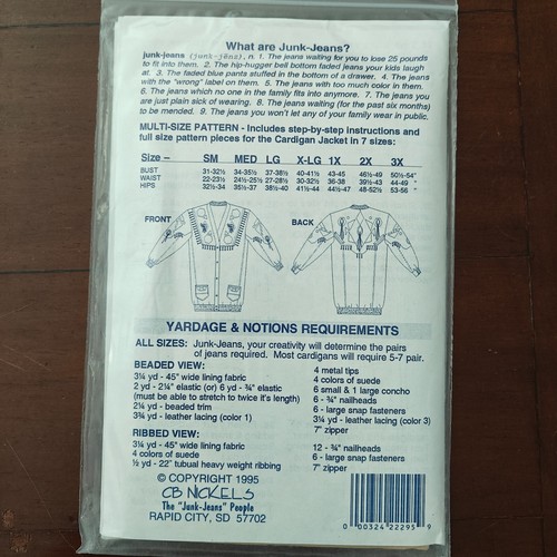 1995 Junk-Jeans Cardigan Jacket Sewing Pattern by CB Nickels – Recycle Denim DIY - Picture 12 of 24