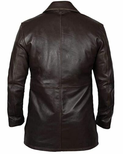 Men's New Western Distressed Sheepskin Sheriff Long Real Leather Jacket overcoat - Picture 13 of 13