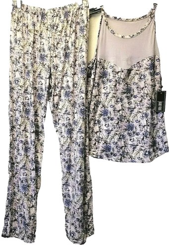 NUEVO CON ETIQUETAS Mujer JOAN VASS 2 Piezas JUEGO DE PIJAMA Talla MEDIANA Rosa con Flores Púrpura  - Imagen 1 de 3
