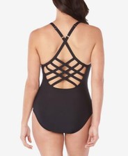 NWT Swim Solutions Black Strappy Back One Piece Swimsuit 14 hap25