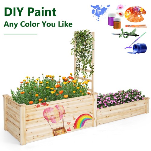 Raised Garden Bed w/Trellis Open-ended Bottom 2tier Wood Rectangular Planter Box - Picture 8 of 11