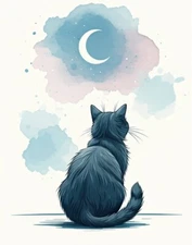 Digital Minimalist Line Art Cat - Modern Abstract Wall Art Print