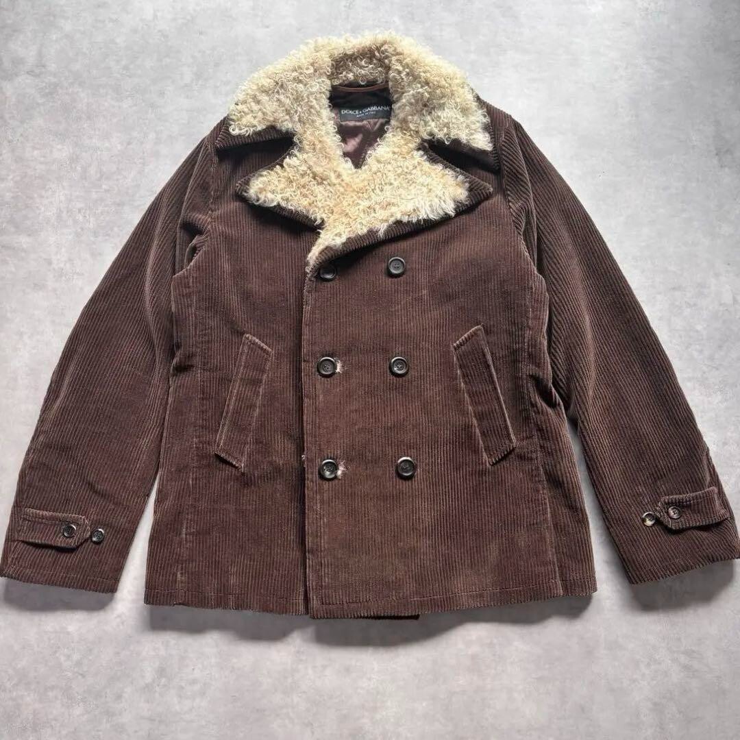 DOLCE GABBANA SP51 9337 corduroy Pea Coat Jacket Size 54 mens brown cotton