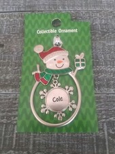 Christmas Snowman Personalized "Cole" Collectable Silver Ornament Ganz New