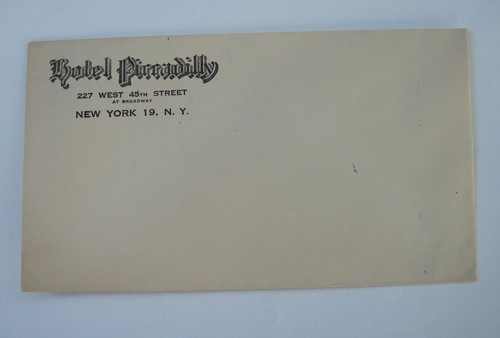 Old Antique Vintage Hotel Piccadilly Emblem Envelope Stationery New York NY NYC - Picture 3 of 4