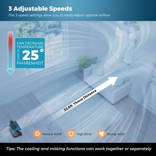 Ventilador de niebla portátil XPOWER Msiting Fan circulación de aire soplador de pulverización exterior - Imagen 7 de 96