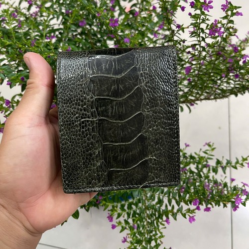 Genuine Ostrich Leather Skin Men's bifold wallet, Handmade, Gray - Picture 9 of 15