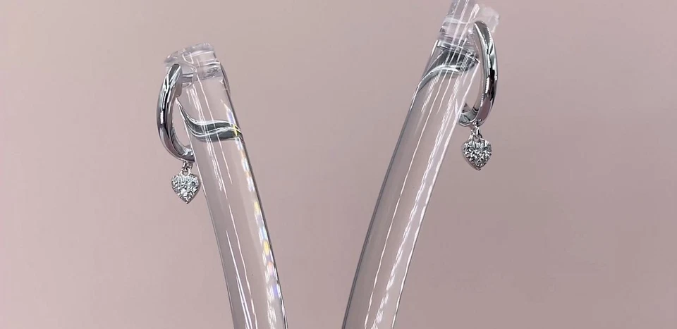 Kids Baby Adult Diamond Huggie Drop Heart Earrings 14K White Gold Dangle Natural - Image 2 of 2