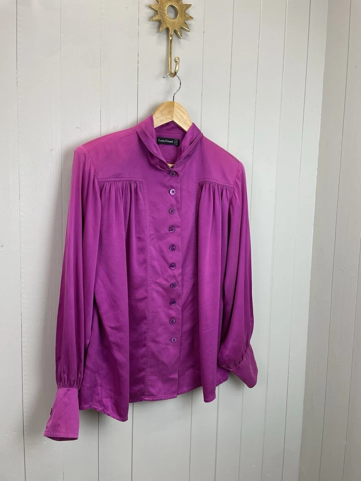 Blusa Louis Féraud Vintage Talla XL 14-16 Rosa Fucsia 100% Seda Foto 4 de 4