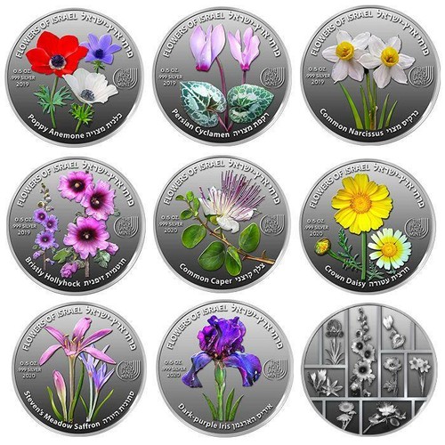 ISRAEL COINS & MEDALS FLOWERS 2019 COLOR .999 SILVER FULL SET 8 MEDALS - Picture 2 of 2