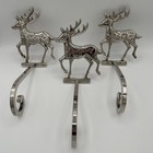 Set of Vintage Godinger Silver Art Long Arm Christmas Reindeer Stocking Holder