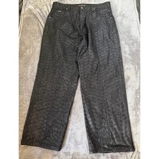 Vintage FUBU Baggy Jeans Mens 42x33 Black All Over Print Wide 90s Hip Hop Denim