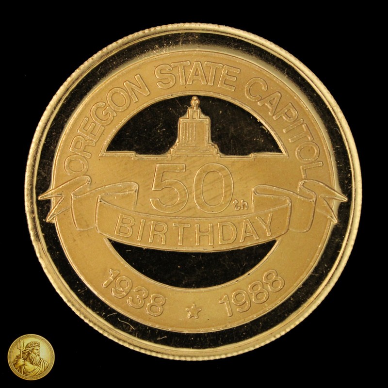 Vintage 1988 Oregon State Capitol 50th Birthday Bronze Souvenir Token -E1080