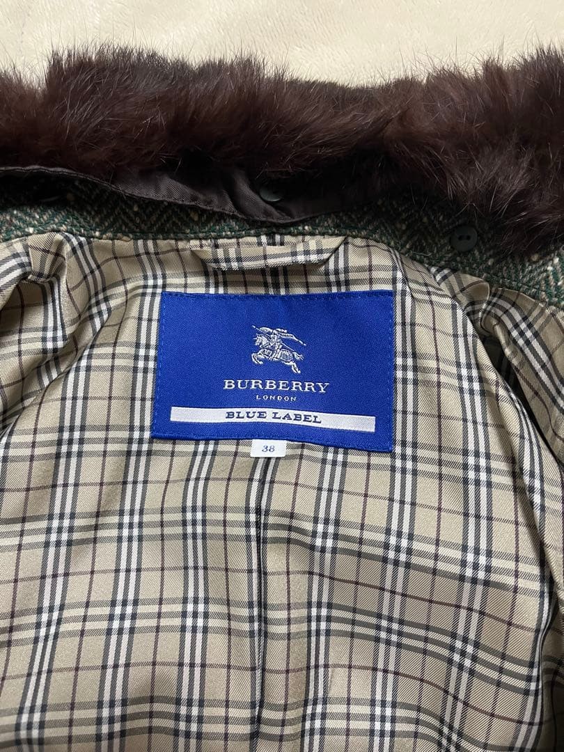 Burberry   Blue Label Tweed Dress Coat (Collar Rabbit Fur) thumbnail 10