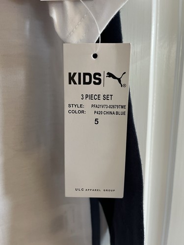 Puma Kids 3 Piece Set Boys Size 5 Blue White Shirt Pants Logo Outfit NWT - Picture 4 of 9
