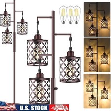 72" Tall Dimmable Floor Lamp Farmhouse Standing Lamp with Elegant Metal Cages US