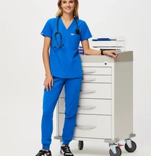 FIGS Womens Scrub Pants Size Medium Jogger Casma Three-Pocket Top Set Royal Blue