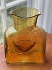 Blenko Amber  Glass Double Spout Water Bottle Carafe Pitcher Vase Vtg. 8 1/4"