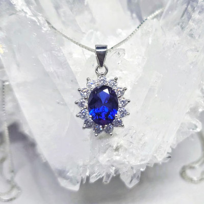 2 Ct Oval Cut Lab-Created Sapphire Pendant For Womens 14K White Gold Plated