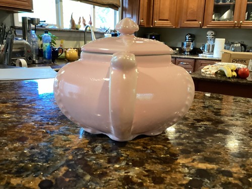 Vtg Hall Pink Teapot Ceramic Hexagon Victorian Fern Pattern Plume Starfish - Picture 3 of 9