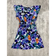XXI Mini Dress Womens Small Purple Floral Ruffle Sleeve Elastic Waist Fit Flare
