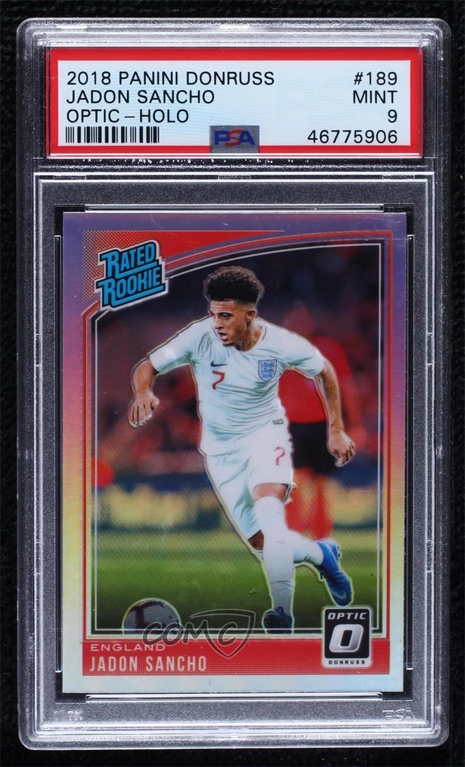 2018-19 Panini Donruss Rated Rookie Optic Holo Prizm Jadon Sancho PSA 9 MINT et6